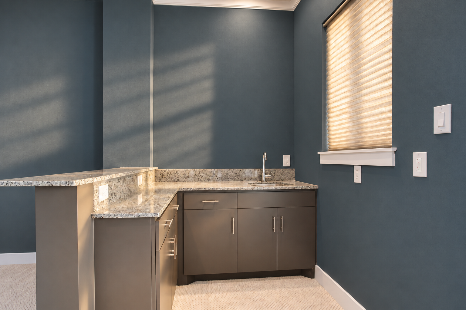 Media-room wet bar and granite counters at 2211 Worthington Street