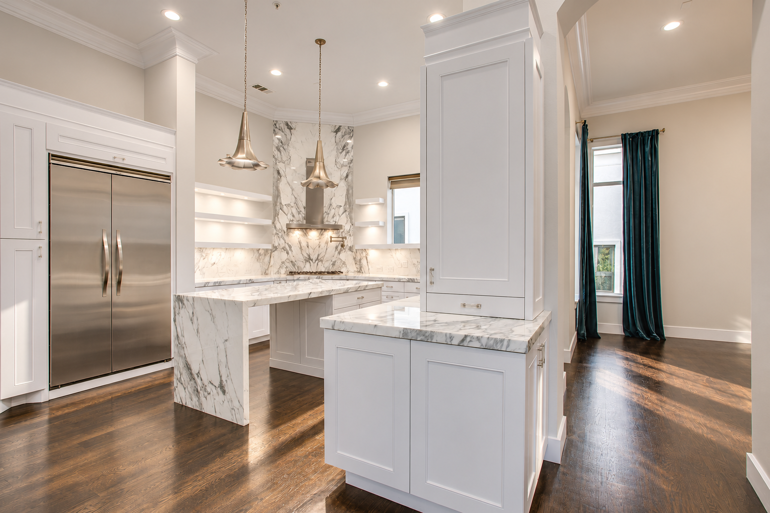 Kitchen with stone island and integrated refrigerator at 2211 Worthington Street